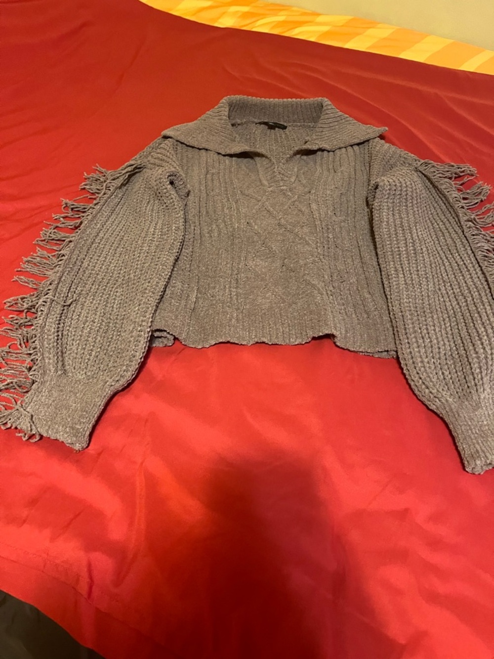 Almost Famous Brown  Cable-Knit Fringe V-Neck Sweater